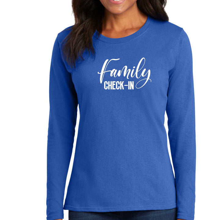 Womens Long Sleeve Graphic T-shirt - Family Check-in Illustration - Womens