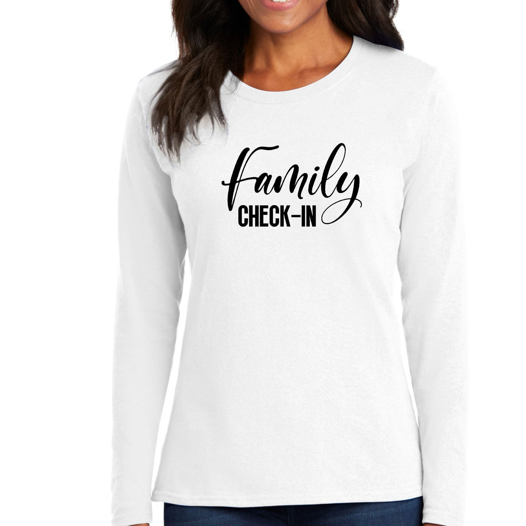 Womens Long Sleeve Graphic T-shirt Family Check-in Illustration - Womens