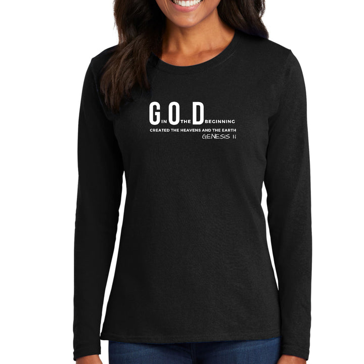 Womens Long Sleeve Graphic T-shirt God in the Beginning Print - Womens