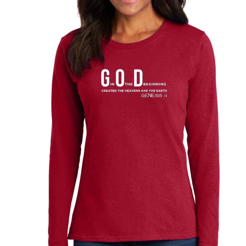 Womens Long Sleeve Graphic T-shirt God in the Beginning Print - Womens