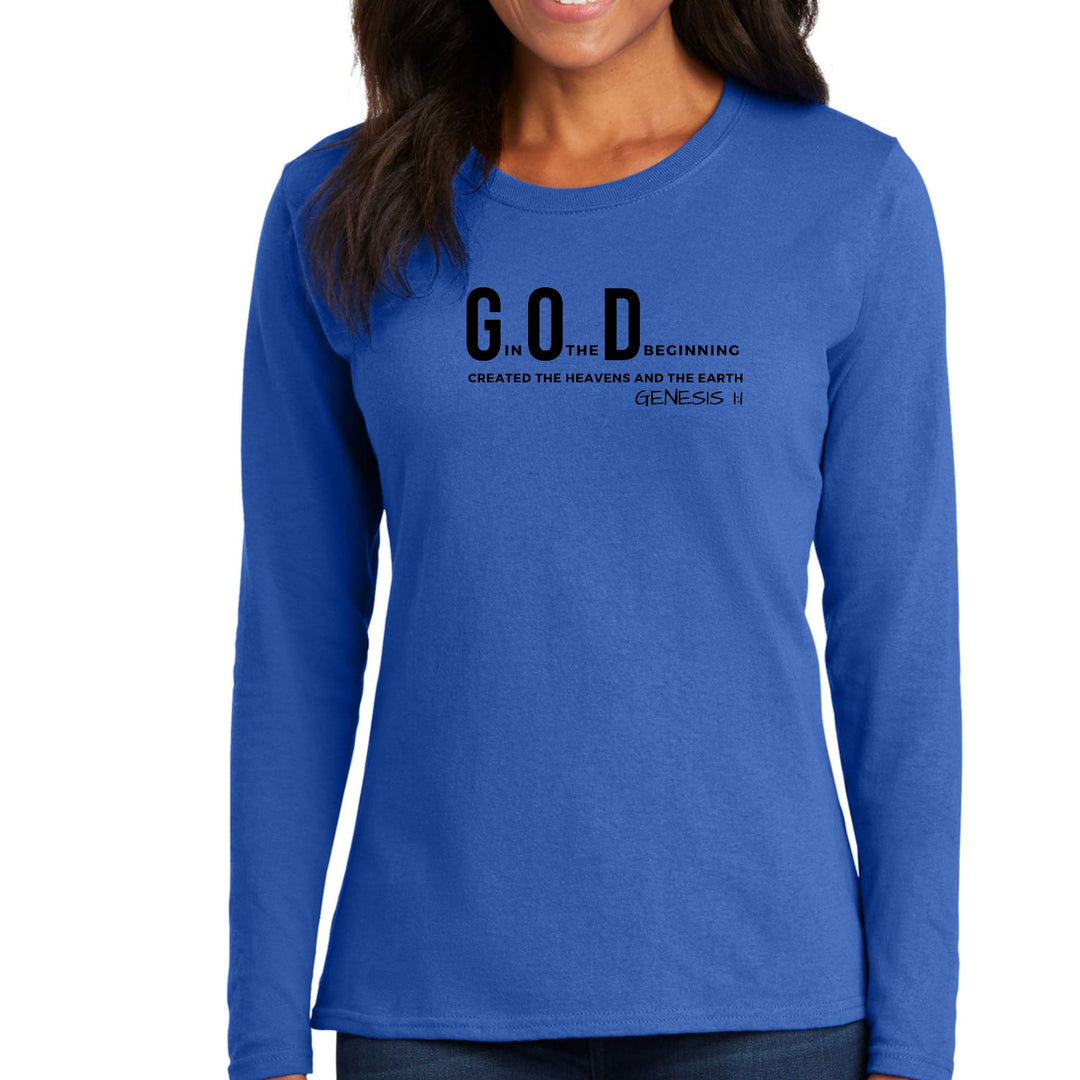 Womens Long Sleeve Graphic T-shirt God In The Beginning Print - Womens