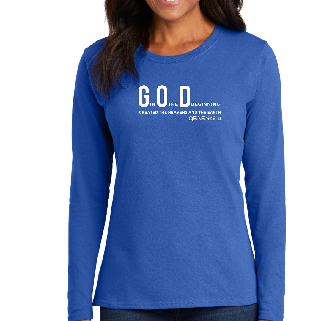 Womens Long Sleeve Graphic T-shirt God in the Beginning Print - Womens