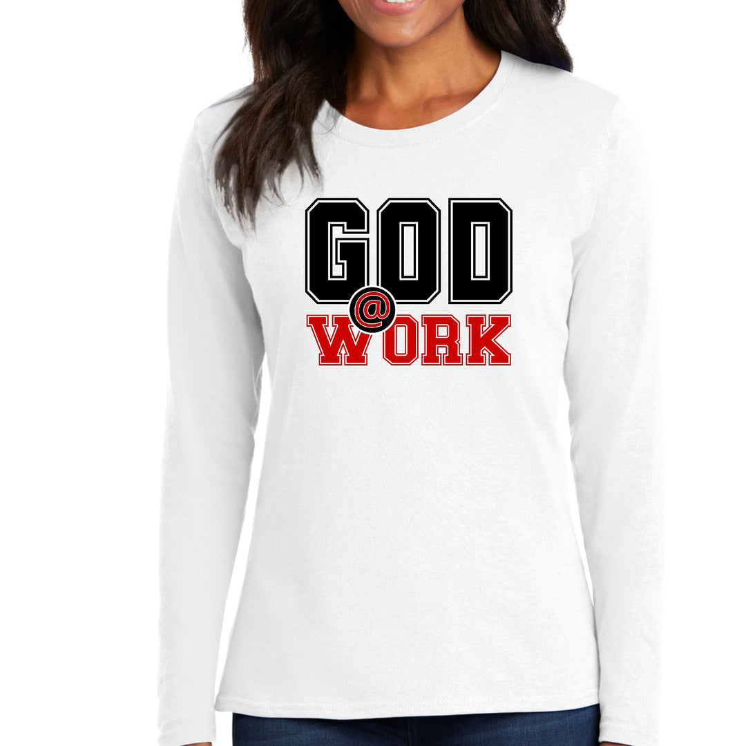 Womens Long Sleeve Graphic T-shirt God @ Work Black And Red Print - Womens