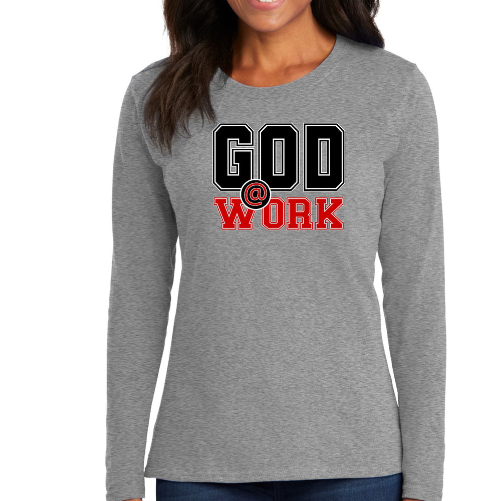 Womens Long Sleeve Graphic T-shirt God @ Work Black And Red Print - Womens