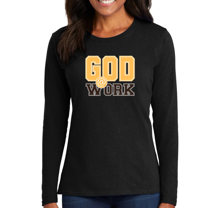 Womens Long Sleeve Graphic T-shirt - God @ Work Golden Yellow - Womens