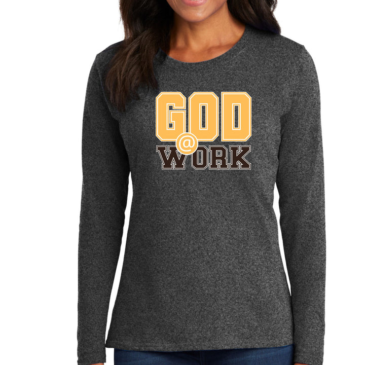 Womens Long Sleeve Graphic T-shirt - God @ Work Golden Yellow - Womens