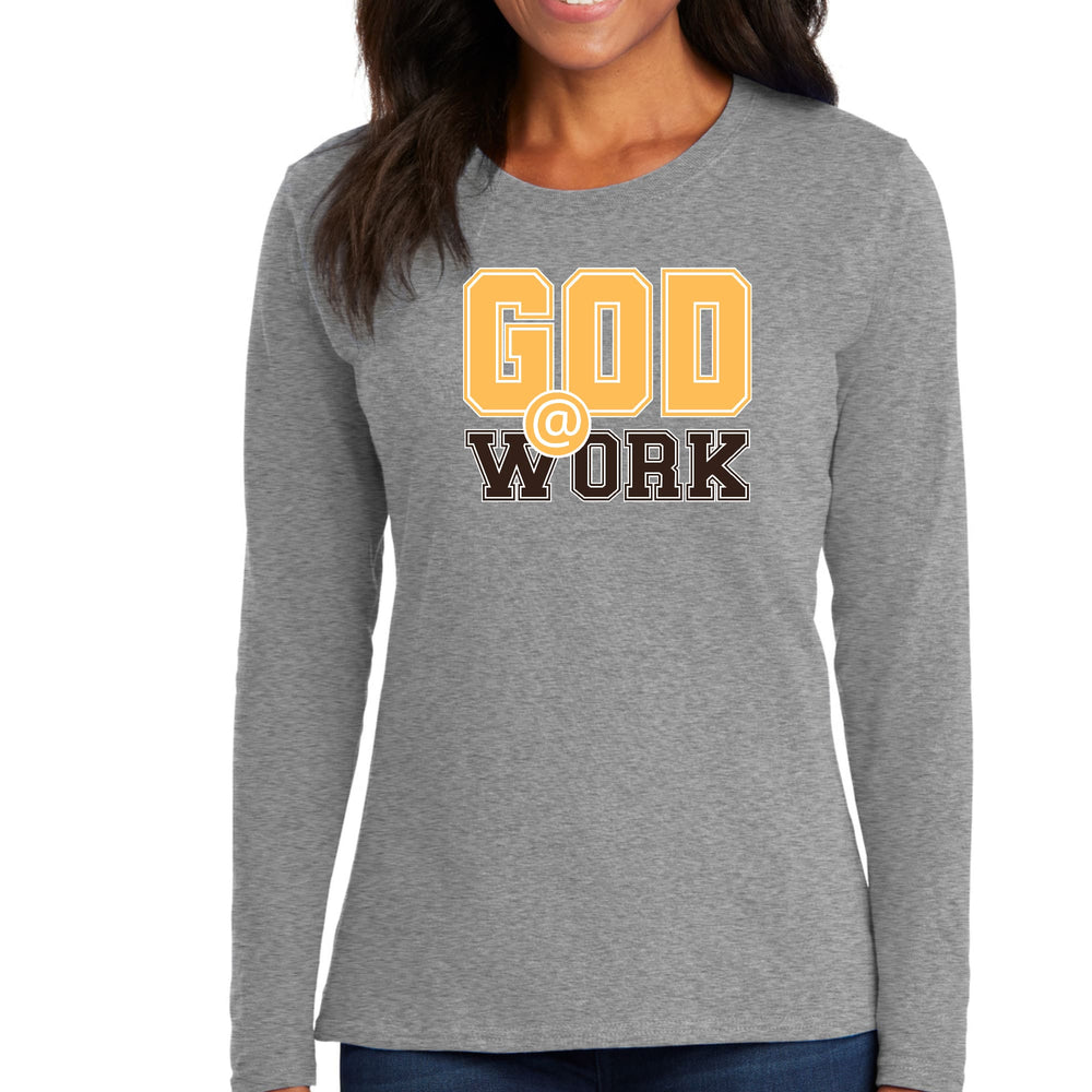 Womens Long Sleeve Graphic T-shirt God @ Work Golden Yellow - Womens | T-Shirts