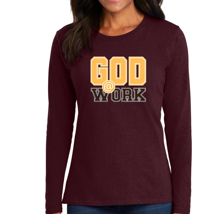 Womens Long Sleeve Graphic T-shirt - God @ Work Golden Yellow - Womens