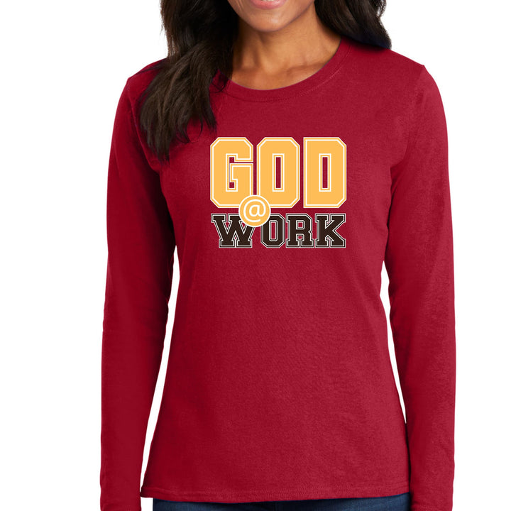 Womens Long Sleeve Graphic T-shirt - God @ Work Golden Yellow - Womens