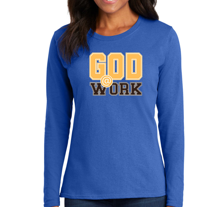 Womens Long Sleeve Graphic T-shirt - God @ Work Golden Yellow - Womens