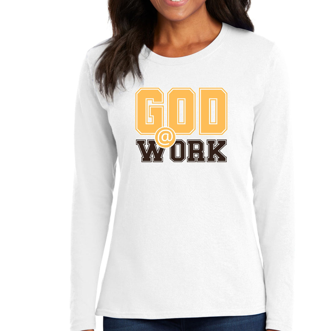 Womens Long Sleeve Graphic T-shirt God @ Work Golden Yellow - Womens | T-Shirts