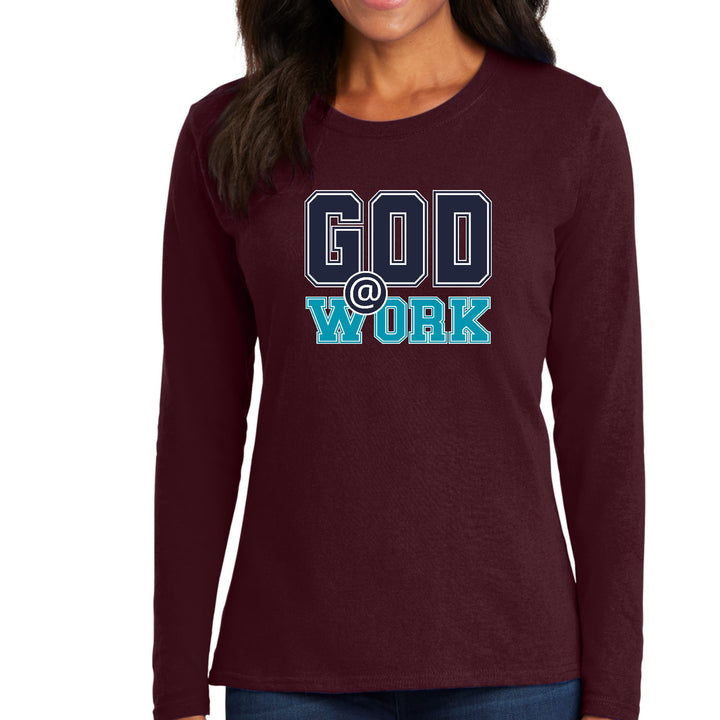 Womens Long Sleeve Graphic T-shirt God @ Work Navy Blue And Blue - Womens