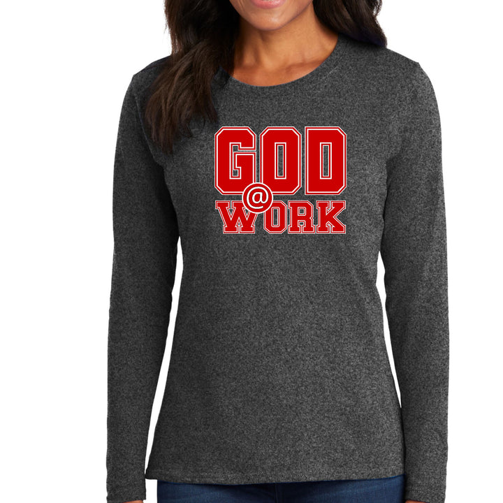 Womens Long Sleeve Graphic T-shirt - God @ Work Red and White Print - Womens