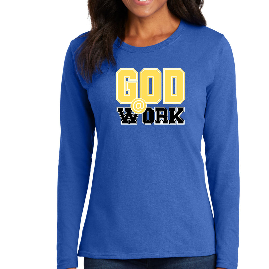 Womens Long Sleeve Graphic T-shirt - God @ Work Yellow and Black Print - Womens