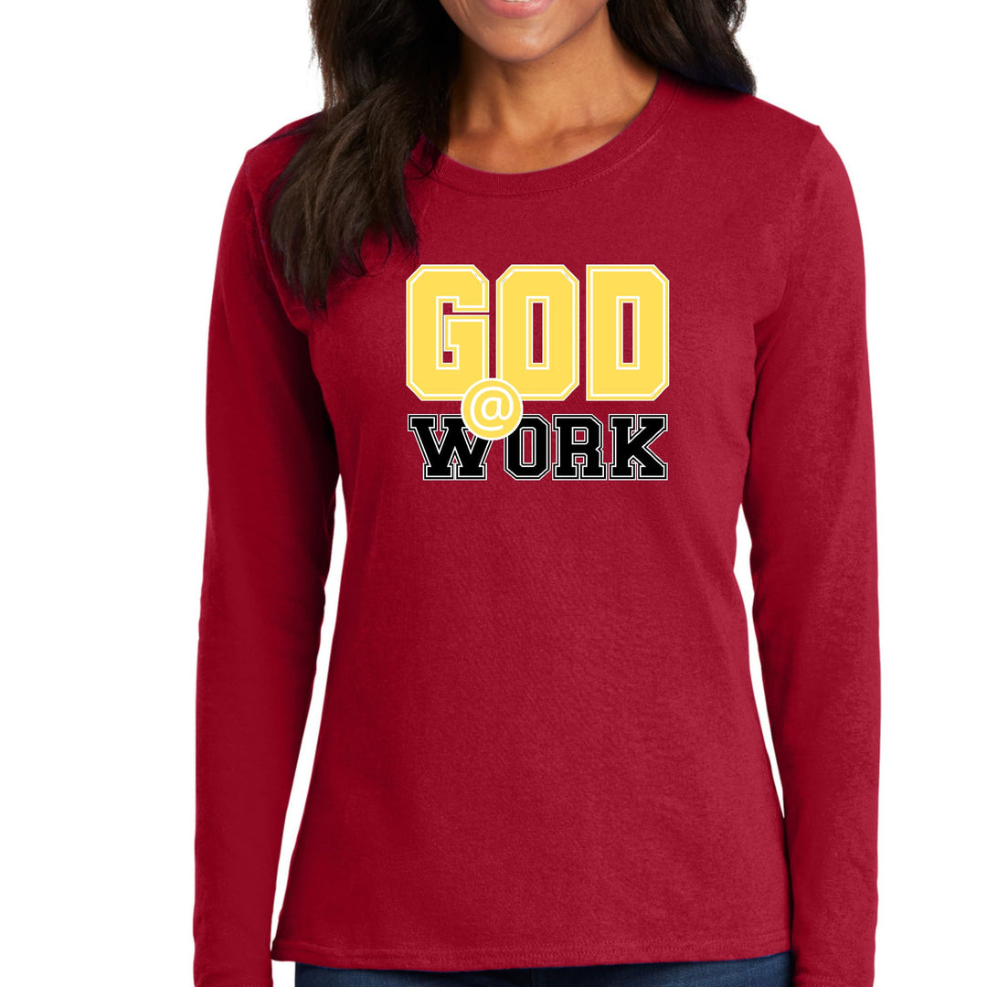 Womens Long Sleeve Graphic T-shirt - God @ Work Yellow and Black Print - Womens