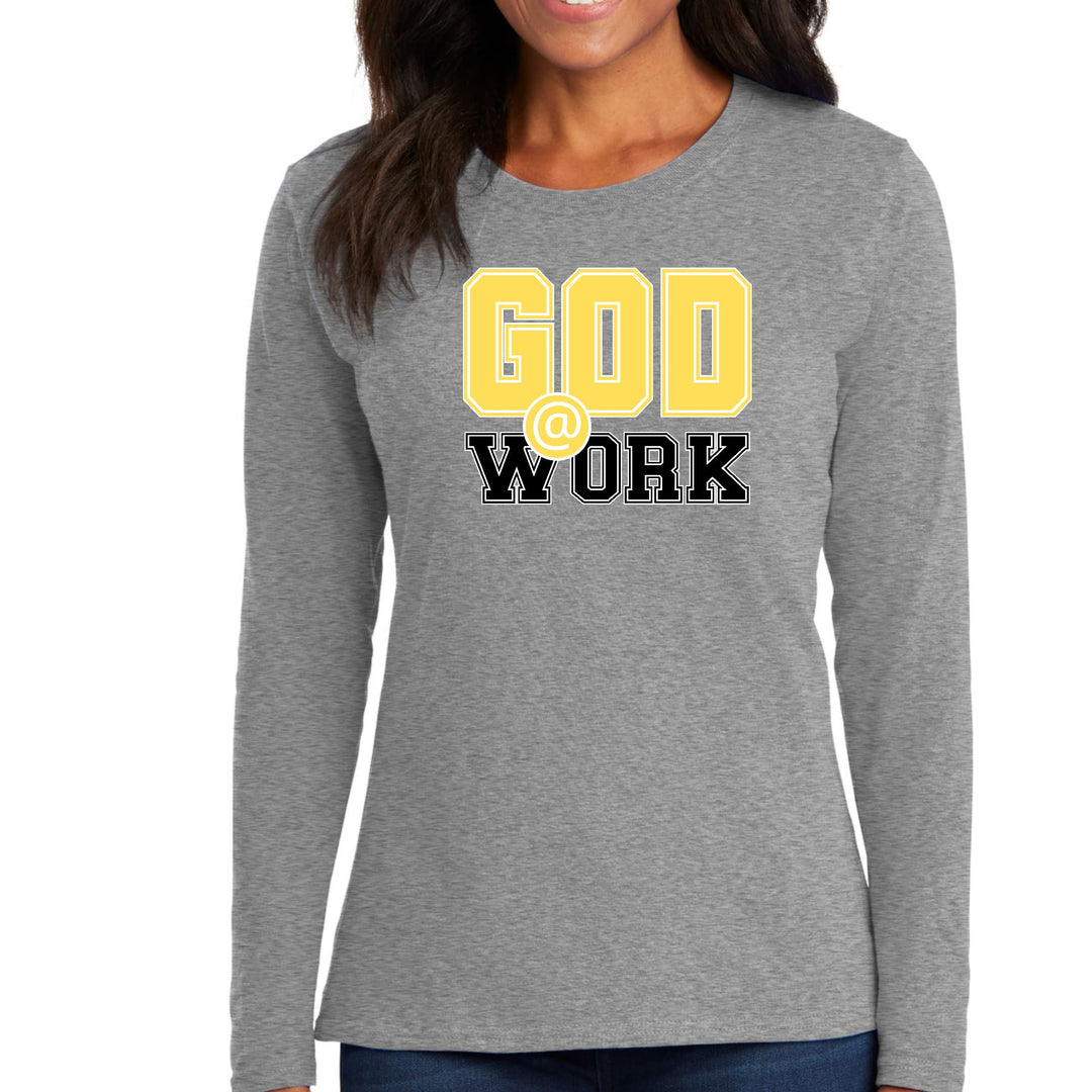 Womens Long Sleeve Graphic T-shirt - God @ Work Yellow and Black Print - Womens