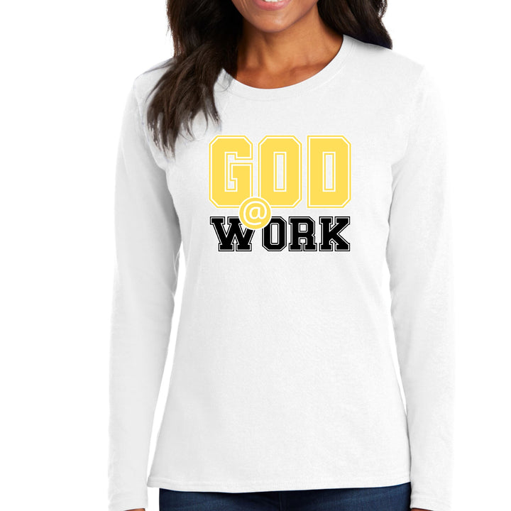 Womens Long Sleeve Graphic T-shirt - God @ Work Yellow and Black Print - Womens