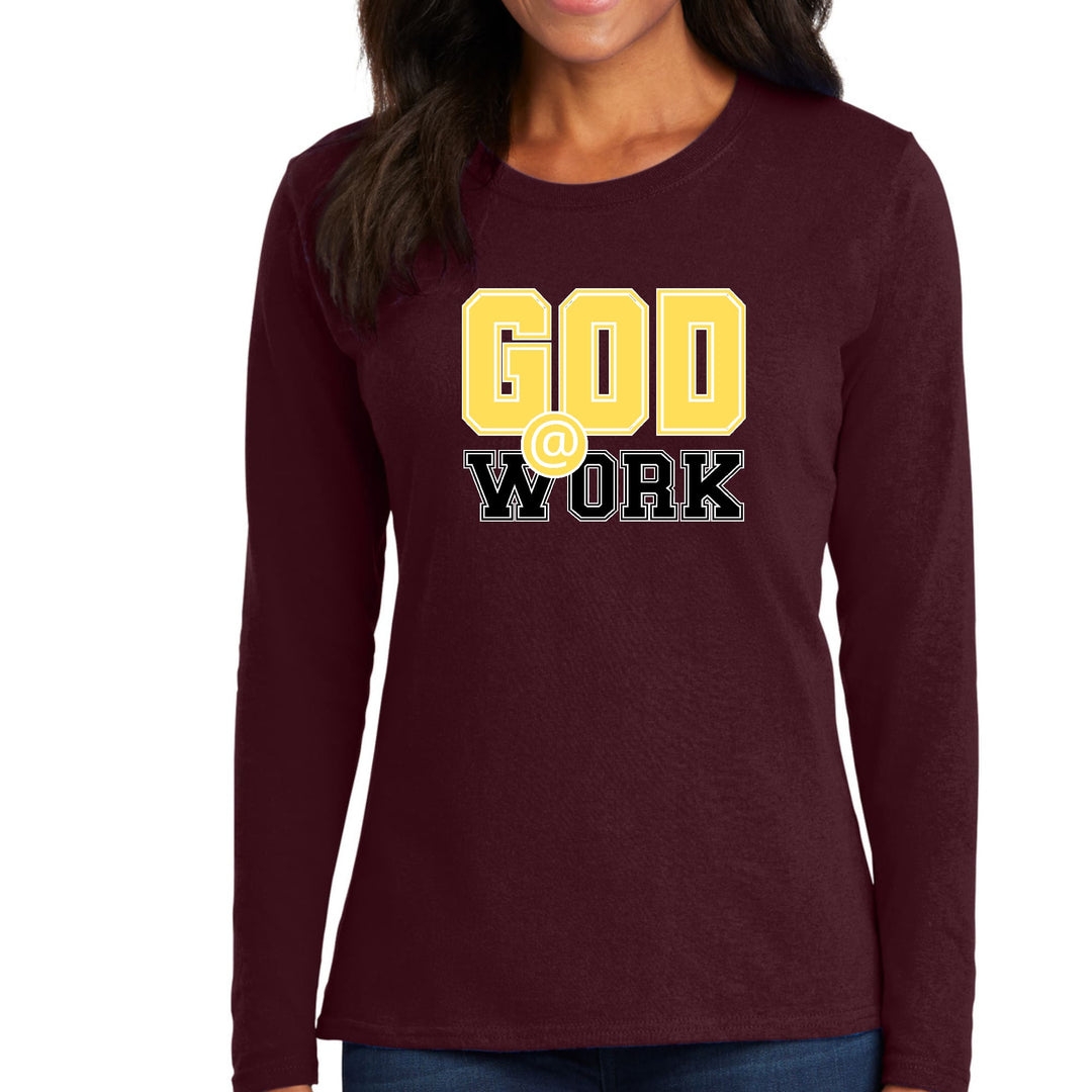 Womens Long Sleeve Graphic T-shirt - God @ Work Yellow and Black Print - Womens