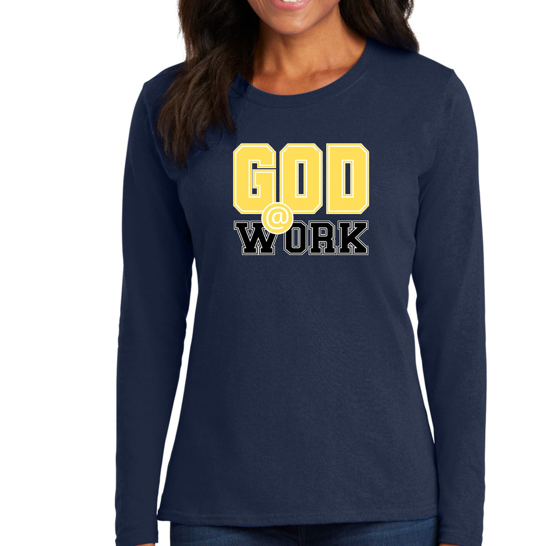 Womens Long Sleeve Graphic T-shirt - God @ Work Yellow and Black Print - Womens