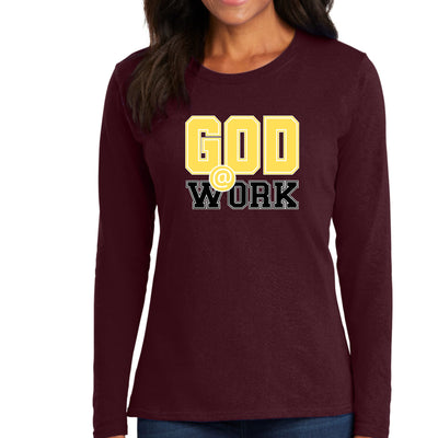 Womens Long Sleeve Graphic T-shirt God @ Work Yellow And Black Print - Womens