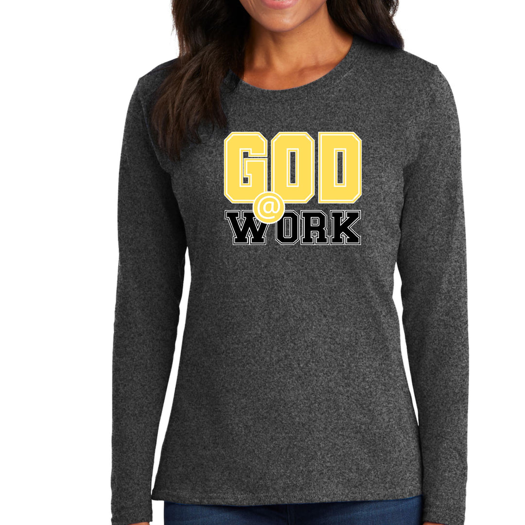 Womens Long Sleeve Graphic T-shirt - God @ Work Yellow and Black Print - Womens