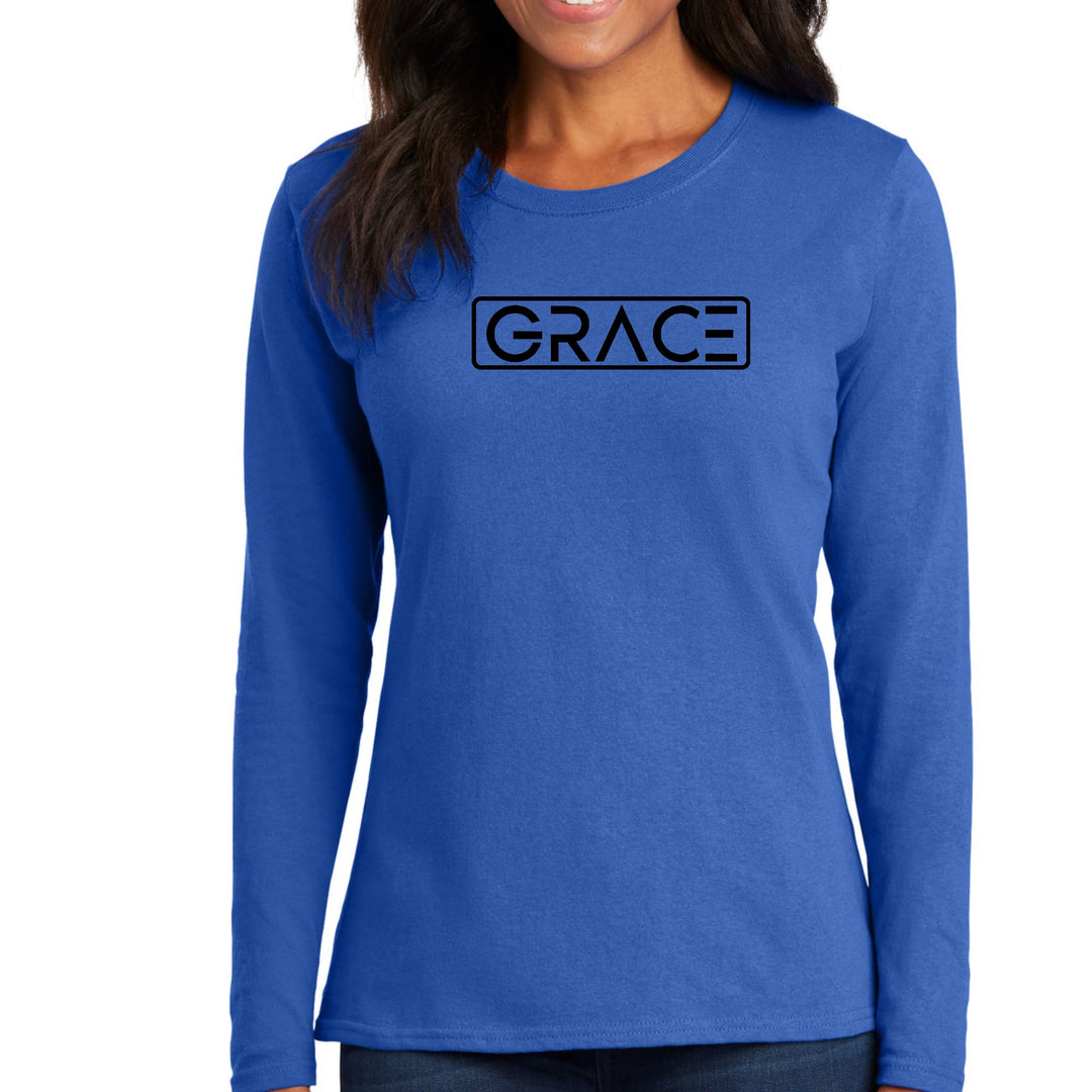 Womens Long Sleeve Graphic T-shirt Grace Christian Black Illustration - Womens