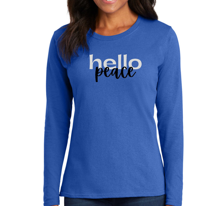 Womens Long Sleeve Graphic T-shirt Hello Peace Motivational Peaceful - Womens