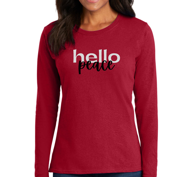 Womens Long Sleeve Graphic T-shirt Hello Peace Motivational Peaceful - Womens