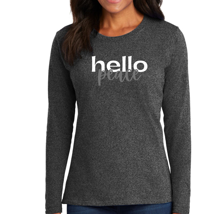 Womens Long Sleeve Graphic T-shirt - Hello Peace White and Gray - Womens