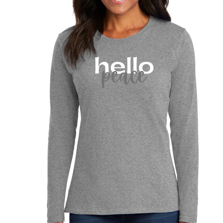 Womens Long Sleeve Graphic T-shirt - Hello Peace White and Gray - Womens