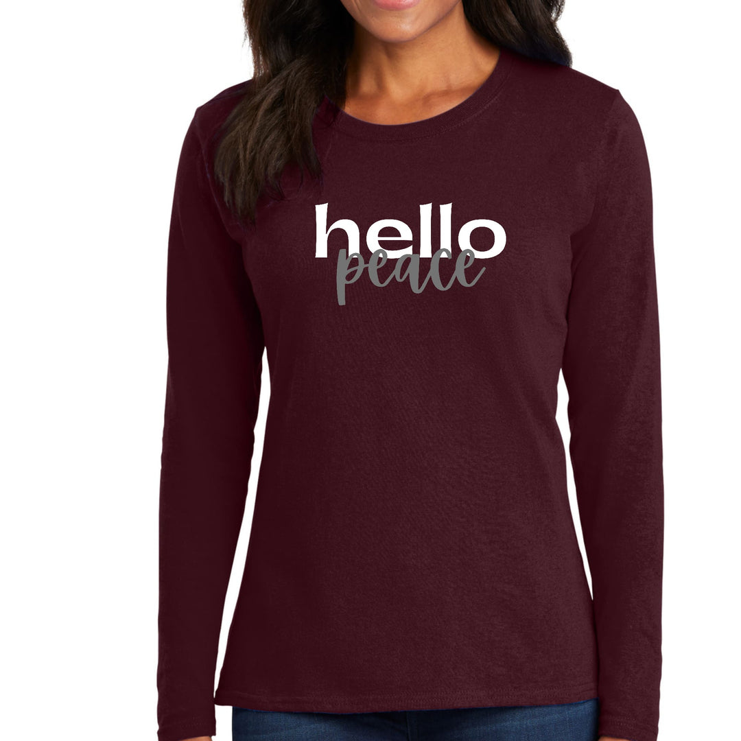 Womens Long Sleeve Graphic T-shirt - Hello Peace White and Gray - Womens