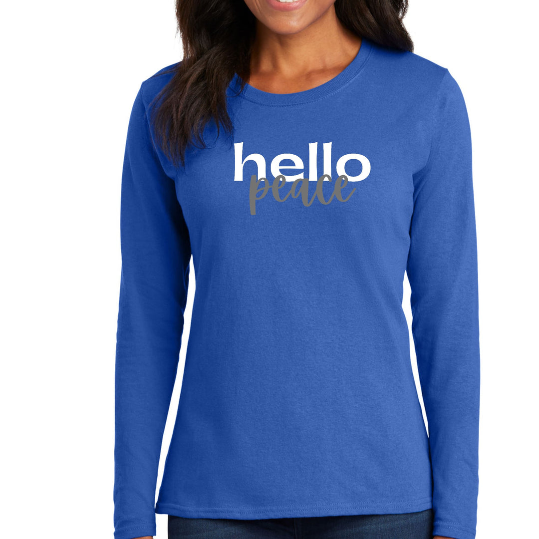 Womens Long Sleeve Graphic T-shirt - Hello Peace White and Gray - Womens