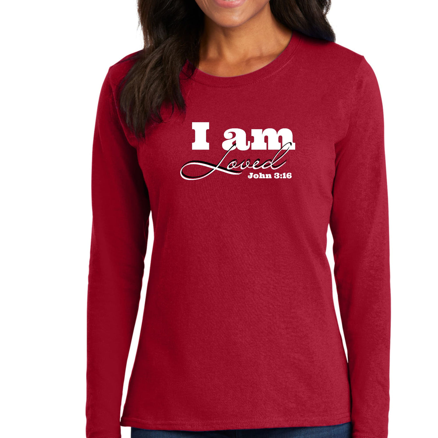 Womens Long Sleeve Graphic T-shirt i Am Loved - John 3:16 - Womens | T-Shirts