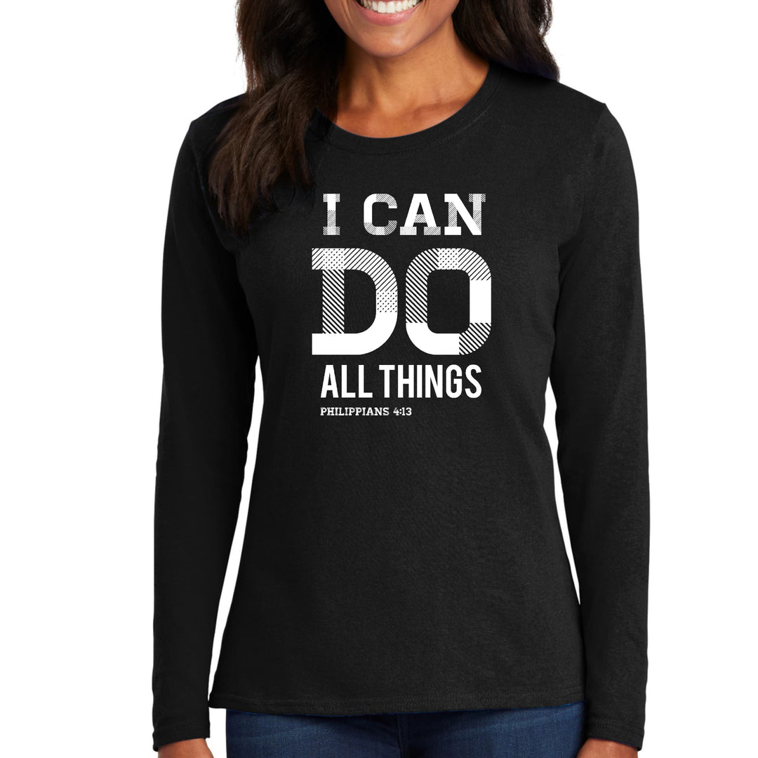 Womens Long Sleeve Graphic T-shirt i can do All Things Philippians 4 - Womens