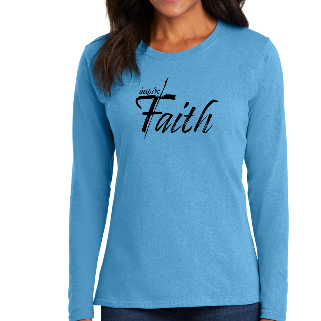 Womens Long Sleeve Graphic T-shirt Inspire Faith Black Print - Womens