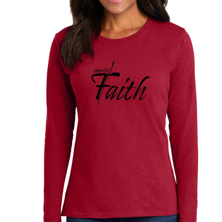 Womens Long Sleeve Graphic T-shirt Inspire Faith Black Print - Womens