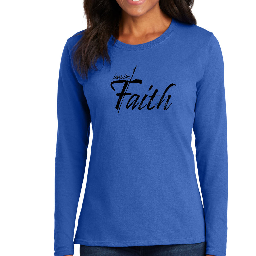 Womens Long Sleeve Graphic T-shirt Inspire Faith Black Print - Womens