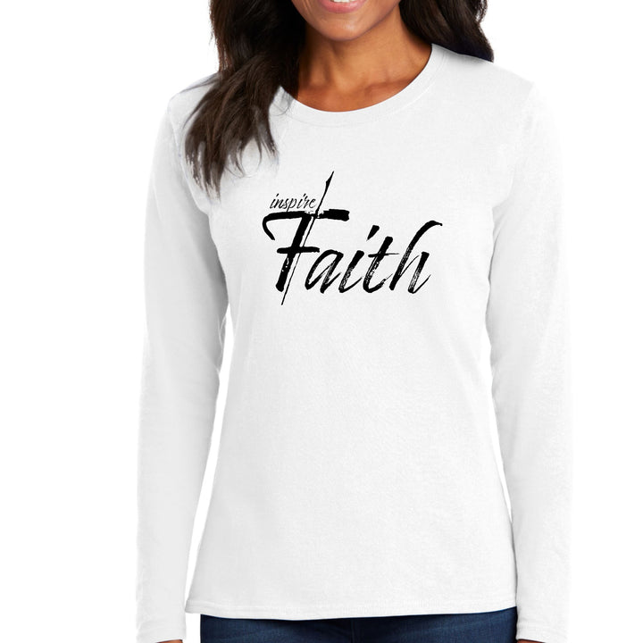Womens Long Sleeve Graphic T-shirt Inspire Faith Black Print - Womens