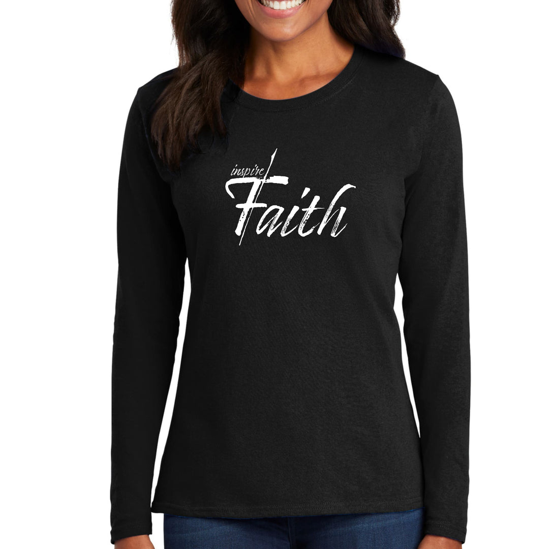 Womens Long Sleeve Graphic T-shirt Inspire Faith White Print - Womens