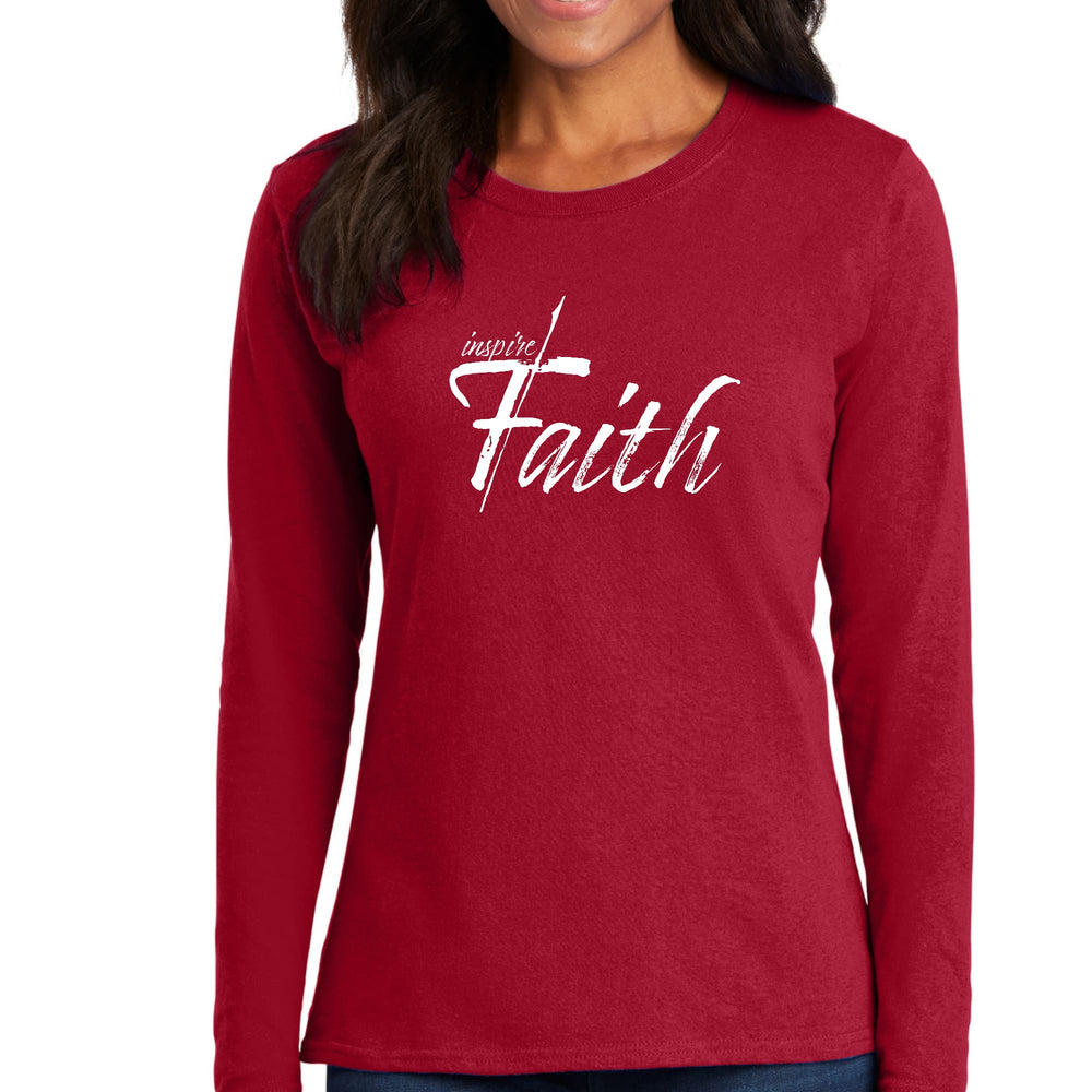 Womens Long Sleeve Graphic T-shirt Inspire Faith White Print - Womens