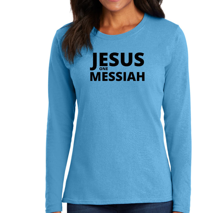 Womens Long Sleeve Graphic T-shirt Jesus One Messiah Black - Womens | T-Shirts