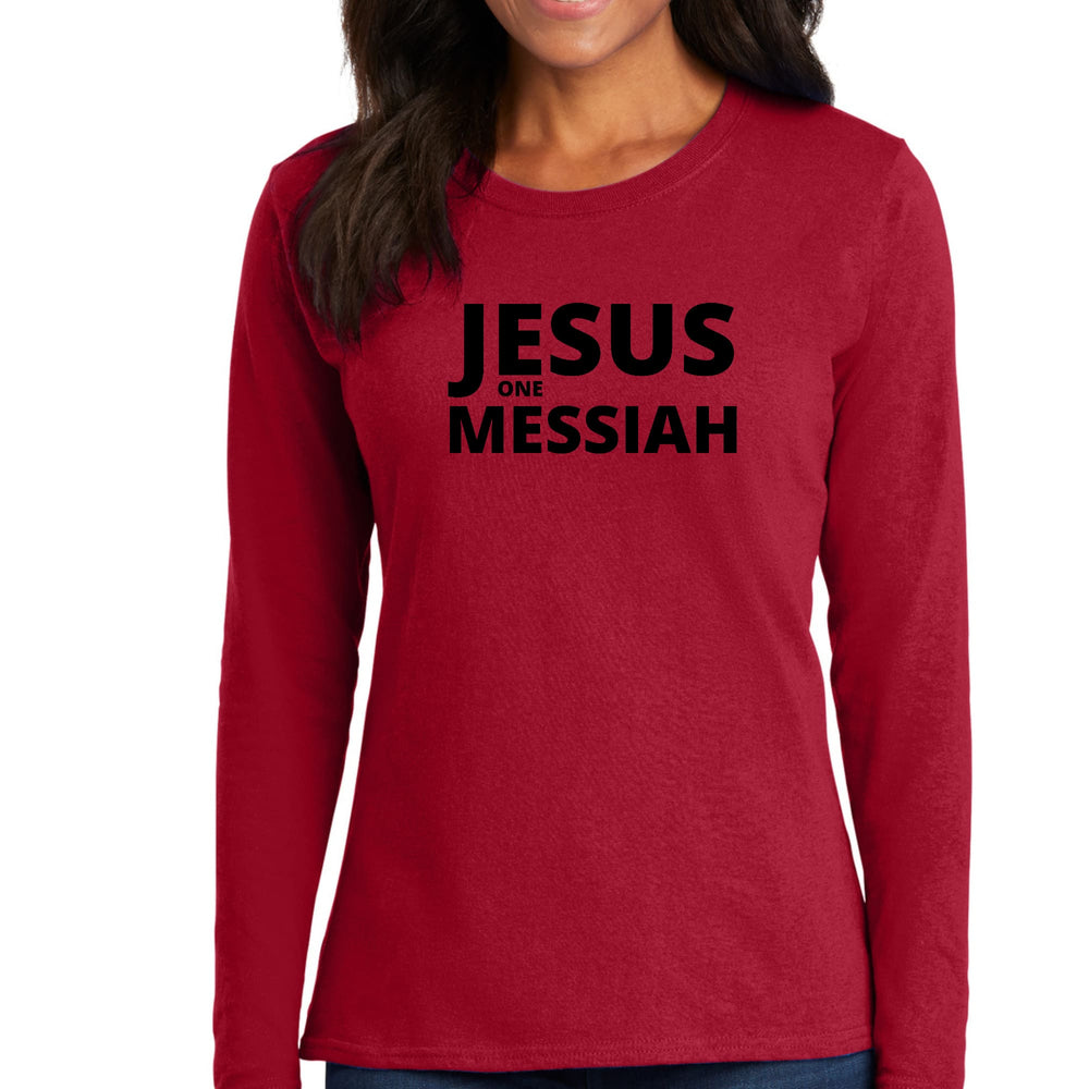 Womens Long Sleeve Graphic T-shirt Jesus One Messiah Black - Womens | T-Shirts