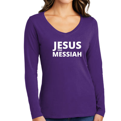 Womens Long Sleeve Graphic T - shirt Jesus One Messiah - T - Shirts Sleeves