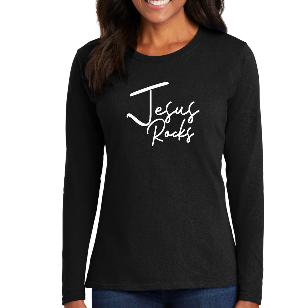 Womens Long Sleeve Graphic T-shirt Jesus Rocks Print - Womens | T-Shirts | Long