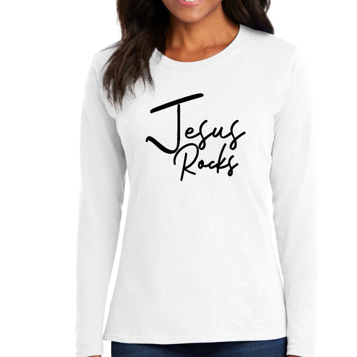 Womens Long Sleeve Graphic T-shirt Jesus Rocks Print - Womens | T-Shirts | Long