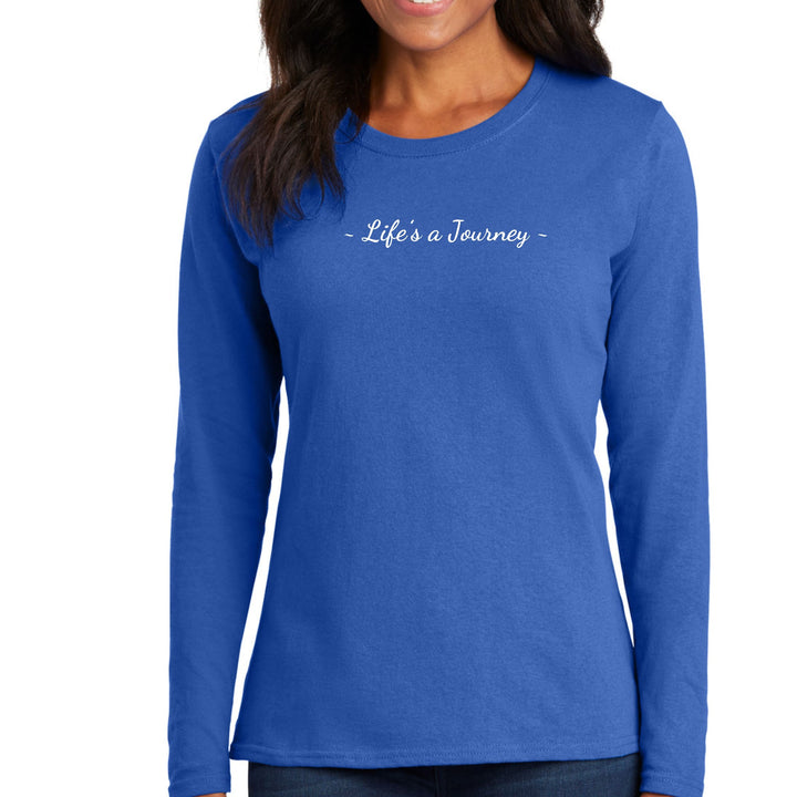 Womens Long Sleeve Graphic T-shirt Life’s a Journey White Print - Womens