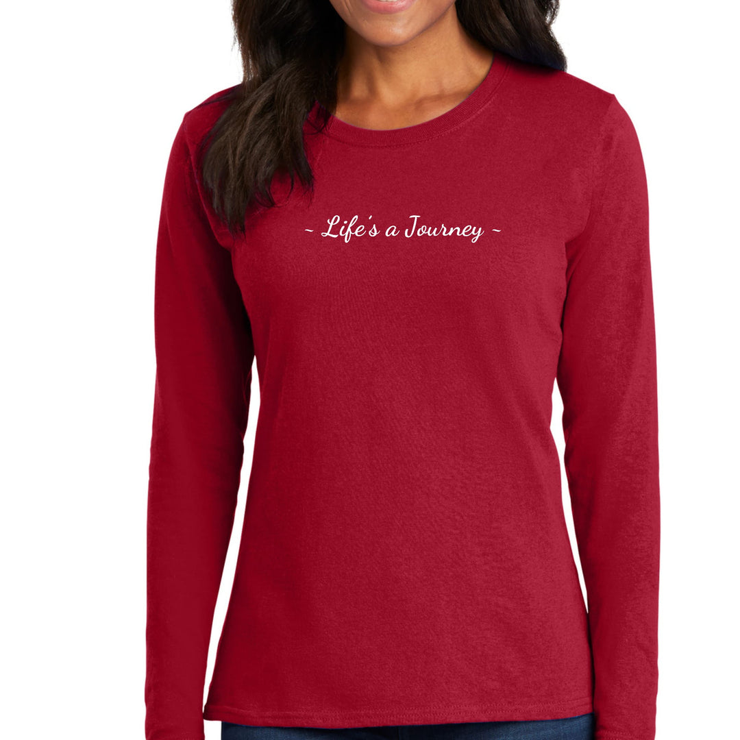 Womens Long Sleeve Graphic T-shirt Life’s a Journey White Print - Womens