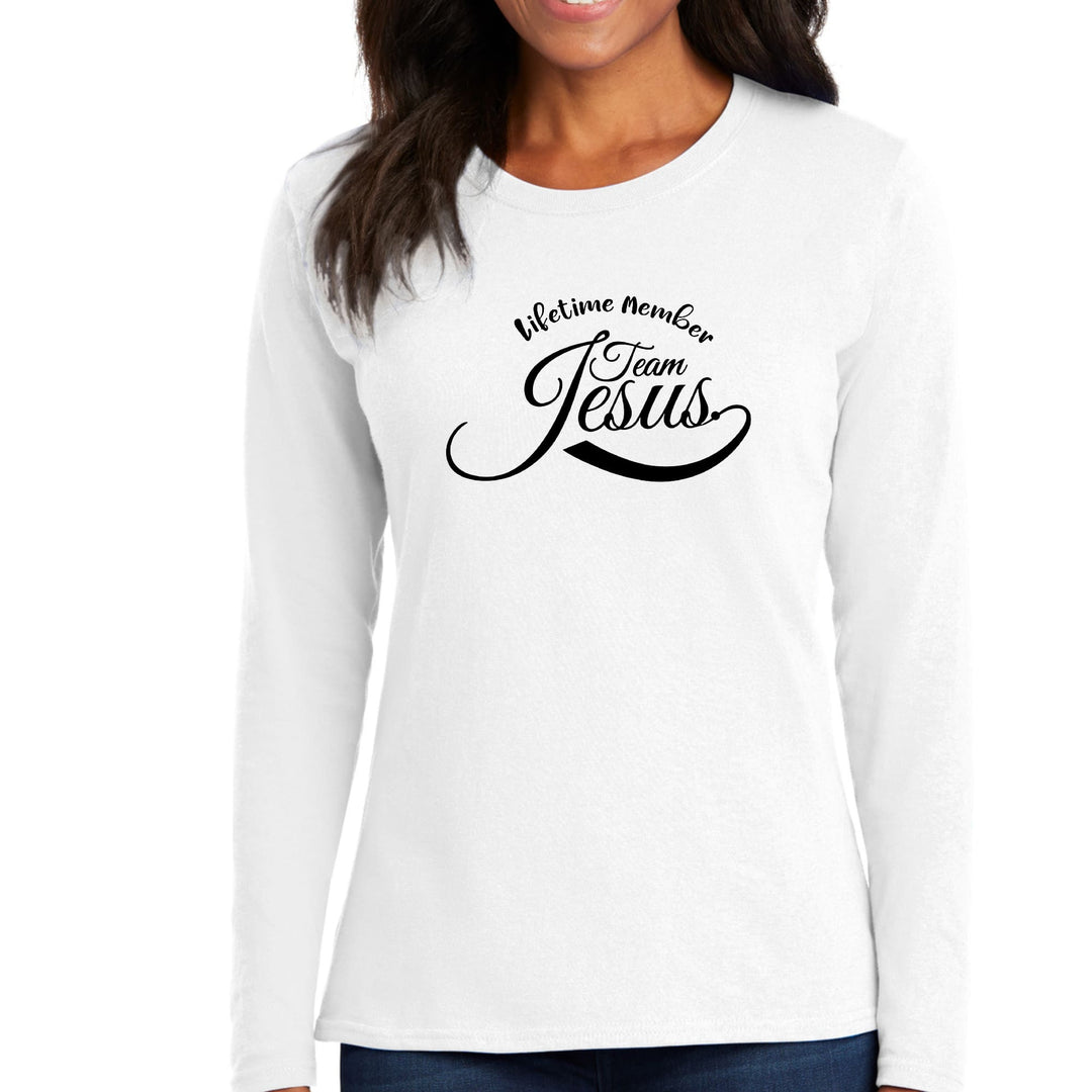 Womens Long Sleeve Graphic T-shirt Lifetime Member Team Jesus - Womens