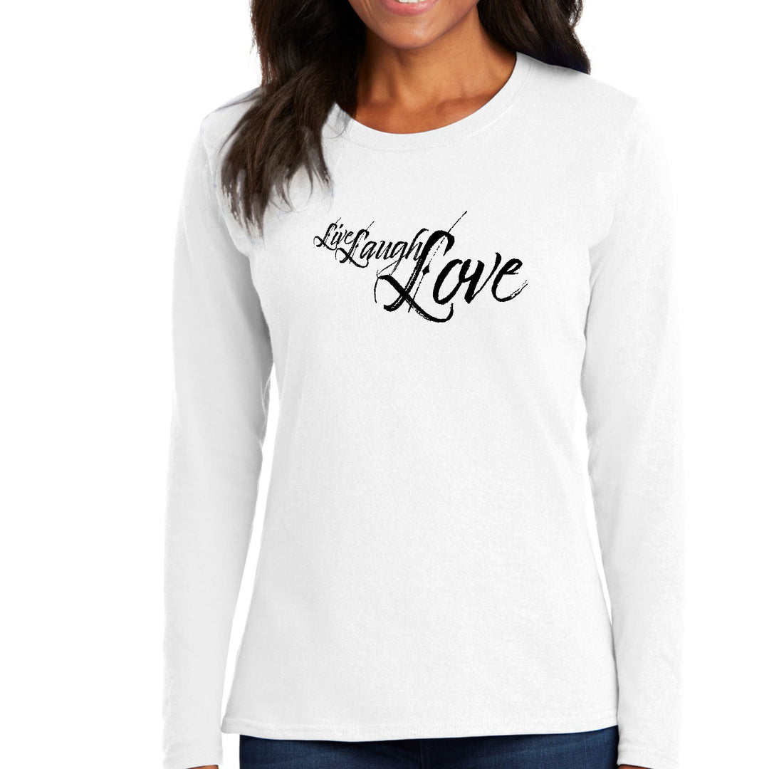 Womens Long Sleeve Graphic T-shirt Live Laugh Love Black Illustration - Womens