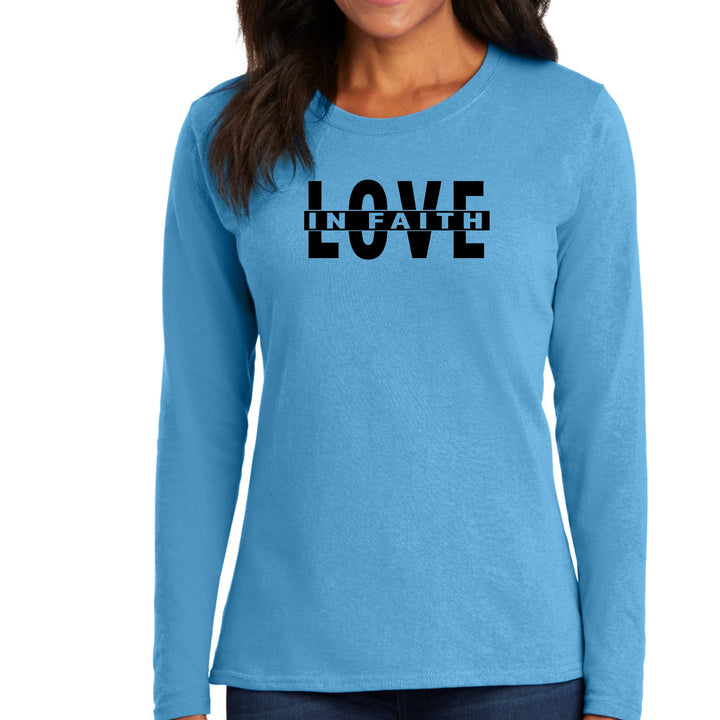 Womens Long Sleeve Graphic T-shirt Love in Faith Black Illustration - Womens